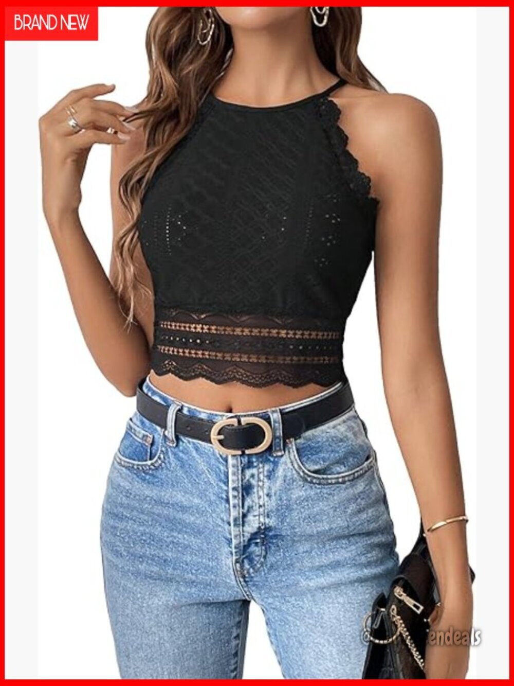 Floral Lace Slim Fit Crop Halter Top Sleeveless Cami Tank